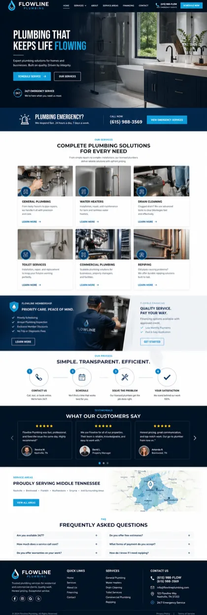FlowLine Plumbing, a website designed and built by XitPlan